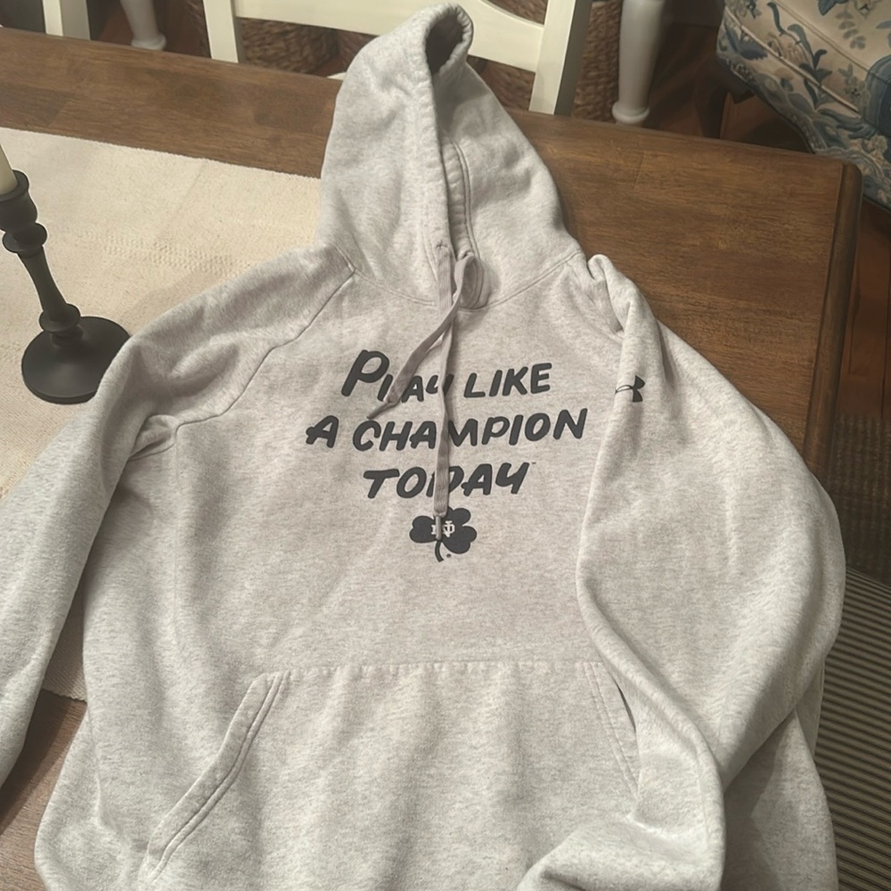 Notre Dame, play like a champion, men’s under armour sweatshirt, size large